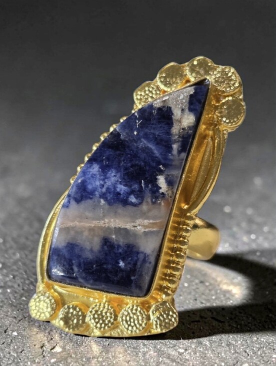 LeChic Jewelry Jewelry - Oversized 18k Gold Plated Artisan Cosmic Sodalite Stone Statement Ring
